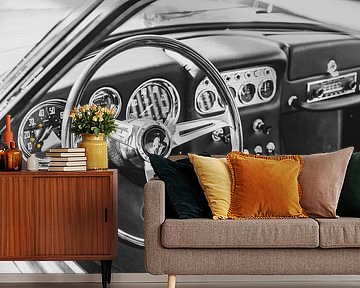 Lamborghini 350 GT classic Italian sports car interior in black and white by Sjoerd van der Wal Photography