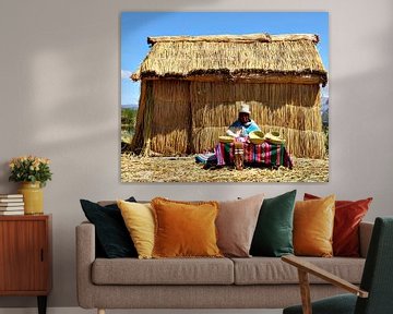 Woman weaving baskets by zam art