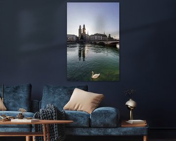 Grossmünster in the old town of Zurich at sunrise by Werner Dieterich