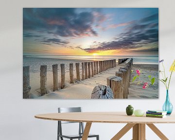 Holzmauer am Strand von Zeeland von Fotografiecor .nl