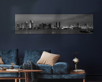 SAN DIEGO Skyline am Abend | Panorama Monochrom von Melanie Viola