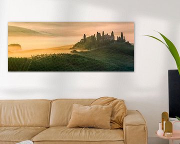Panorama Lever de soleil au Belvédère en Toscane, Italie