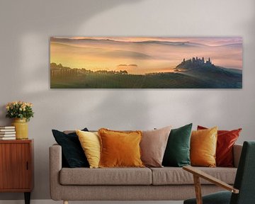 Panorama Zonsopkomst bij Belvedere in Toscane, Italië van Henk Meijer Photography