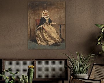 Zittende vrouw naast een kleine tafel, Jan Weissenbruch, 1832 - 1880