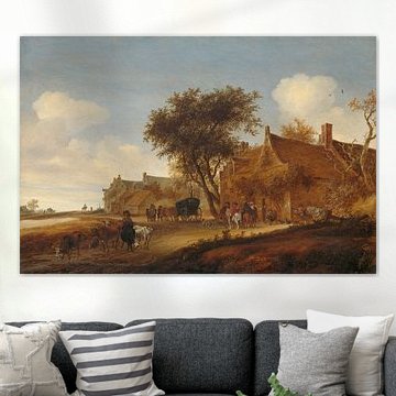 Auberge de village avec voiture de tourisme, Salomon van Ruysdael, 1655