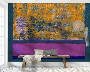 Abstract in oranje, grijs en paars