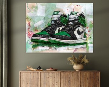 Jordan 1 Retro High Pine Green (GS) schilderij. van Jos Hoppenbrouwers