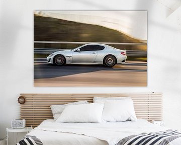 Maseratie sportscar sports coupé in grey on the motorway by Atelier Liesjes