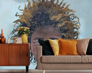 Afrikanisches Mädchen mit Afro-Haarschnitt (Gemälde) von Bianca ter Riet
