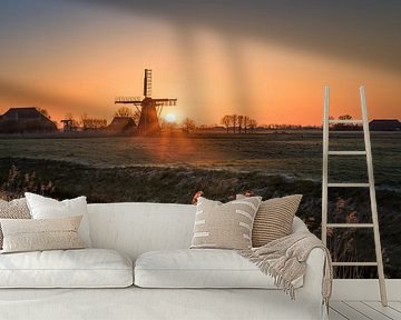 Zonsopkomst bij Molen de Meervogel, Garrelsweer, Groningen van Henk Meijer Photography