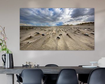 Muscheln im Wind fegten Sand auf der einsamen Insel Rottumerplaat im Wattenmeer. von Rudmer Zwerver