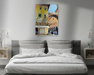 Verona | Arco della Costa en de Palazzo della Raggione | Aquarel schilderij