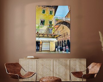 Verona | Arco della Costa en de Palazzo della Raggione | Aquarel schil van WatercolorWall