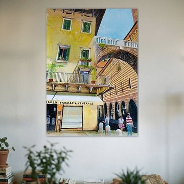 Verona | Arco della Costa and the Palazzo della Ragione | Watercolor painting by WatercolorWall