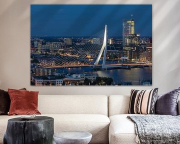 The Erasmus Bridge and Maastoren in Rotterdam during the blue hour by MS Fotografie | Marc van der Stelt