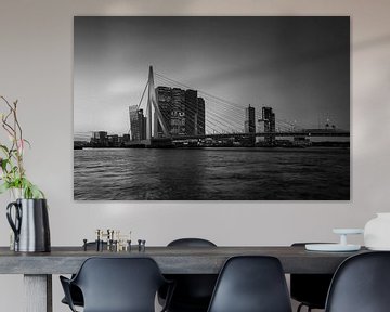Panorama van de stad Rotterdam en de Erasmusbrug over de Nieuwe Maas bij zonsopkomst van Tjeerd Kruse