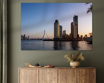 Panoramisch uitzicht op de Erasmusbrug en de kop van zuid in Rotterdam, Nederland. van Tjeerd Kruse