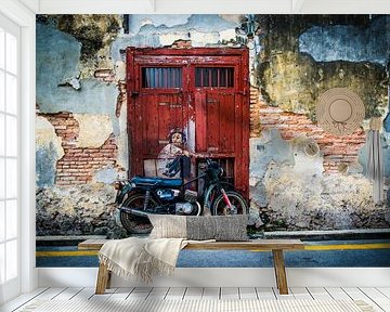 Boy on motorbike. Street art Malaysia. by Ellis Peeters