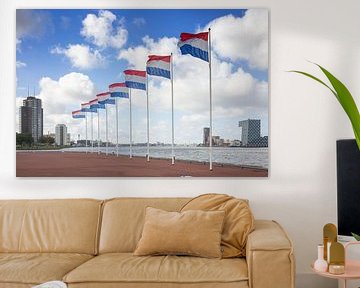 Nederlandse vlaggen  aan de Rotterdamse Nieuwe Maas van Rick Van der Poorten