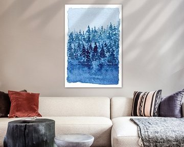 On the edge of the coniferous forest | Watercolor painting by WatercolorWall
