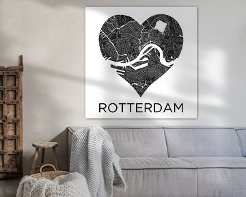 Love of Rotterdam Black and White | City map in a heart | Black and White by WereldkaartenShop