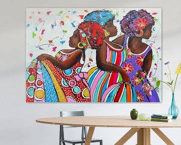 Curaçao Colorful Dancing Ladies by Vrolijk Schilderij