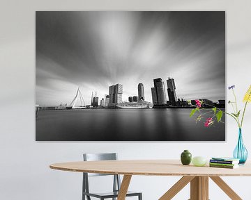 Black and white Rotterdam skyline Erasmus bridge by Jeroen Mikkers