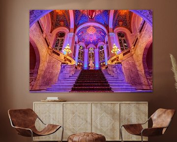 Hall of the Peace Palace colorfully illuminated by gaps photography
