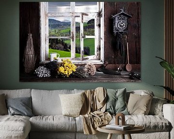 Bauernstube mit Blick durch das Fenster von Jürgen Wiesler