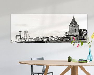 Panoramafoto Gefangenenturm und der Boulevard von Vlissingen (Zeeland) (schwarz-weiß)