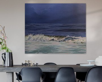 Olieverf schilderij golfbreker van Ronald Boon