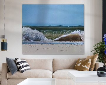 Olieverf schilderij golfbreker van Ronald Boon
