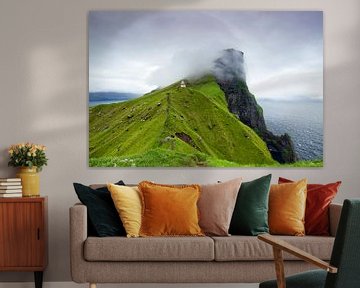 Lighthouse in the clouds, Kallur, Kalsoy, Faroe Islands by Sebastian Rollé - travel, nature & landscape photography