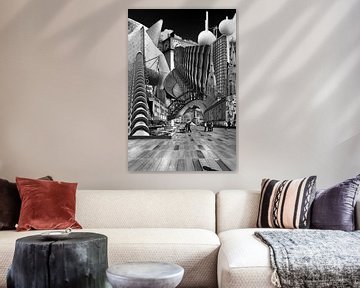 Collage Eindhoven. Les points forts de la ville en noir et blanc. sur Marianne van der Zee
