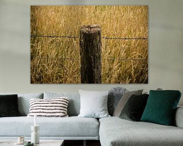 Pole in grain field by Kenji Elzerman