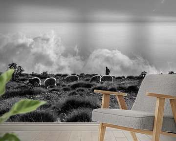 Shepherd in the mountains above the clouds by Ellis Peeters