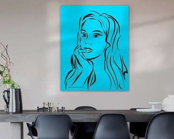 Portret van een vrouw op turquoise achtergrond van Lida Bruinen