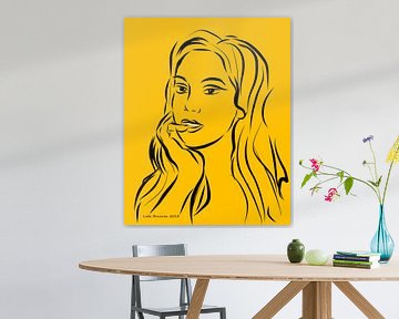 Portrait of a woman on yellow background by Lida Bruinen