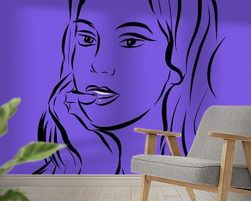 Portret van een vrouw op paarse achtergrond van Lida Bruinen