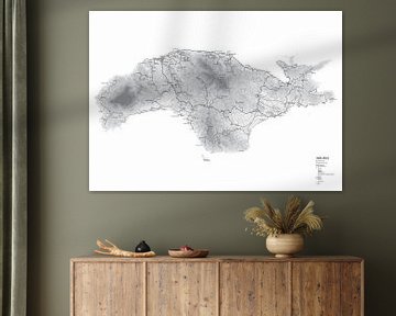 Landkaart van het griekse eiland Samos. Zwart - wit. van Marjolein Hameleers