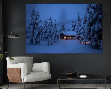 Finland, huisje in de sneeuw van Frank Peters