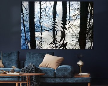 Abstracte weerspiegeling boom met grafisch effect van Herman Kremer