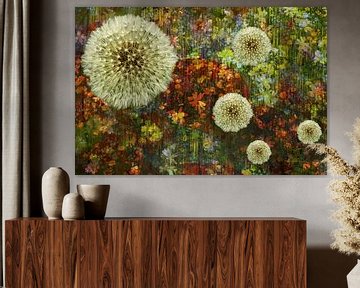 abstracte meerlagige bloemen collage, flower power van Herman Kremer