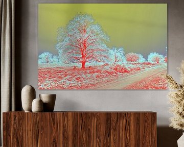 eigentijds kleurrijk beeld van een boom in landschap van Herman Kremer