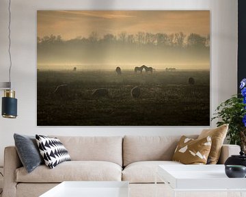a sunny but misty afternoon on the Delleboer heath. by Thea De Jong