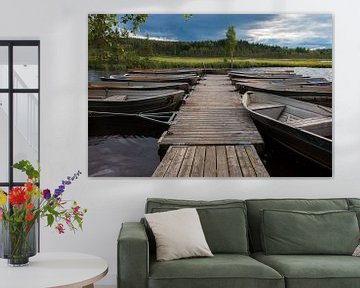 Roeiboten in het Safssjon meer in Zweden van Henk Hulshof