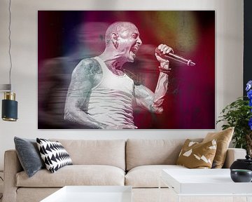 Linkin Park Chester Bennington Abstraktes Porträt in Rot von Art By Dominic
