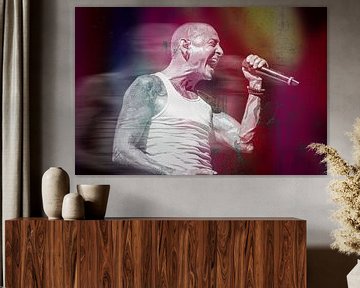 Linkin Park Chester Bennington Abstract Portrait in Red by Art By Dominic