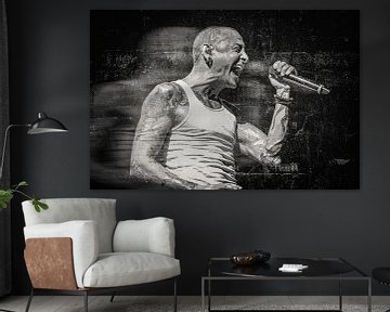 Linkin Park Chester Bennington Abstract Portret in Zwart Wit Grunge van Art By Dominic