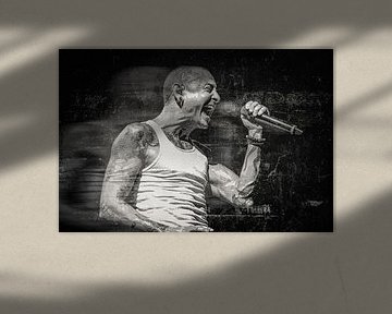 Linkin Park Chester Bennington Abstraktes Porträt in Schwarz-Weiß-Grundierung von Art By Dominic